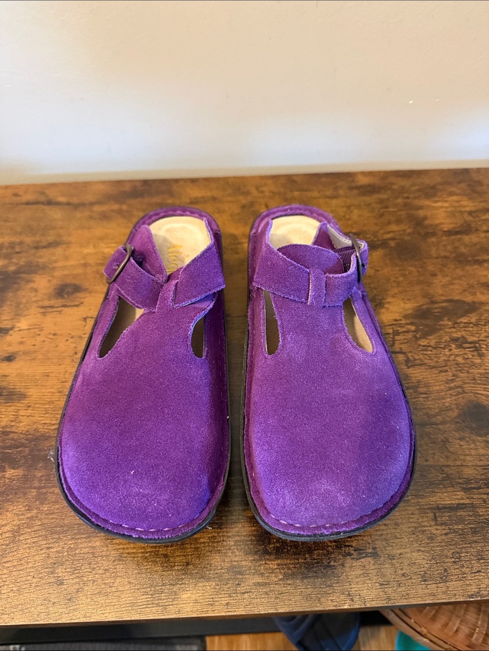 Alegria Purple Suede T-Strap Flats